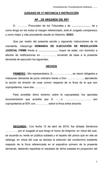 lagasca abogados madrid modelo demanda ejecucion extincion condominio